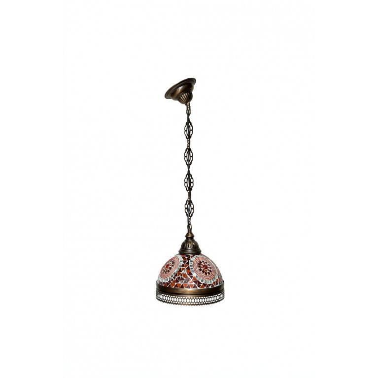 Hanging red/yellow lamp, 70 cm, mosaic glass, diameter 22 cm